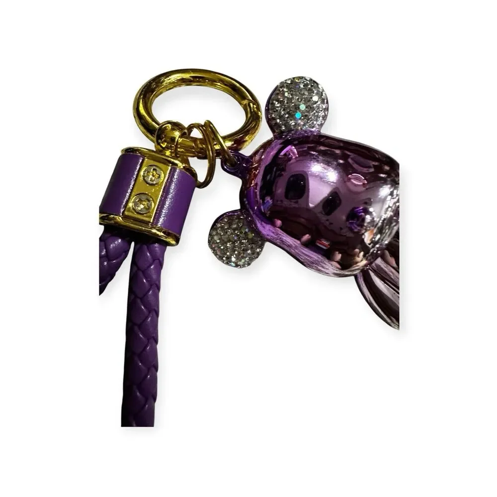 Teddy Bear Rhinestone Purple Bling Keychain Bag Charm, Wristlet